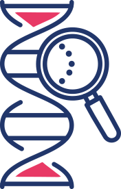 Lupa em DNA com as quatro bases nitrogenadas: adenina, citosina, guanina e timina